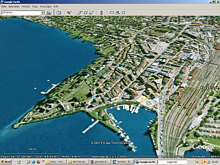 Der Rapperswiler Burghügel mit Altstadt in Google Earth (Screenshot)