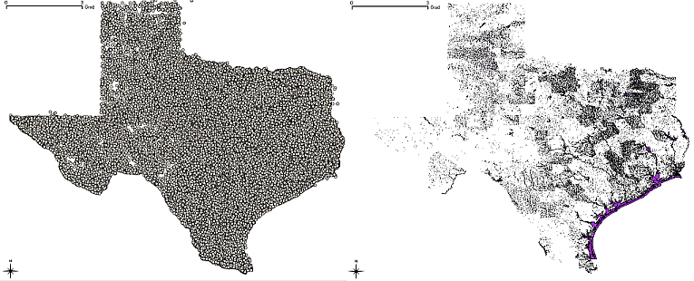 Visualization of the point (left) and polygon (right) data set.