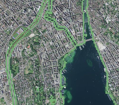 3. Arbeitsschritt "Polygon to Raster"; Rasterung entlang der Gewässer von Zürich