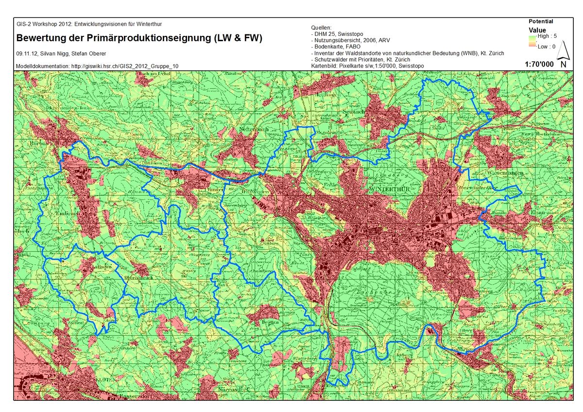 Karte Schutzwald, 1:70'000